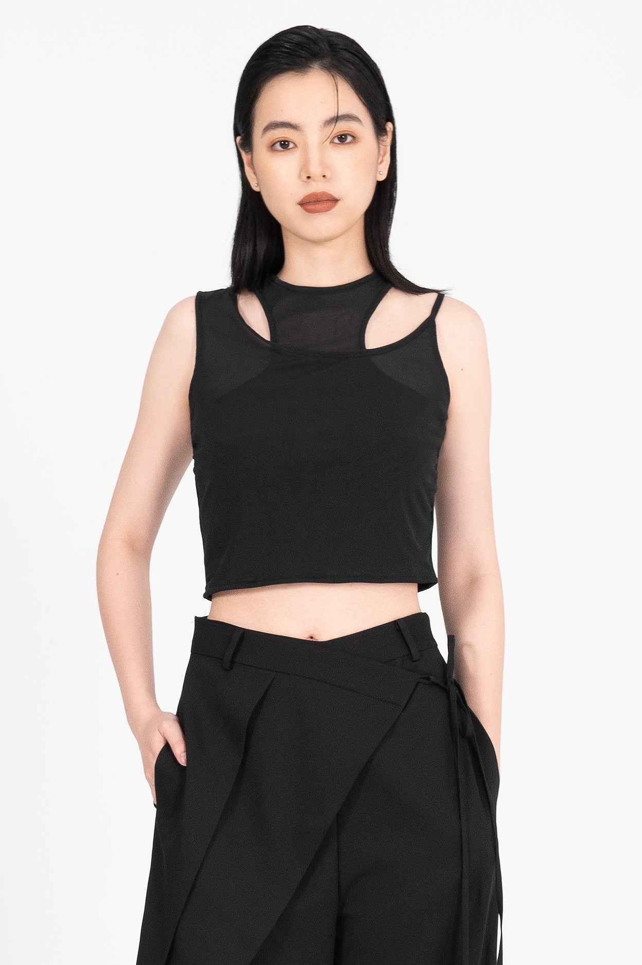 Sheer Layering Asymmetrical Tank Top