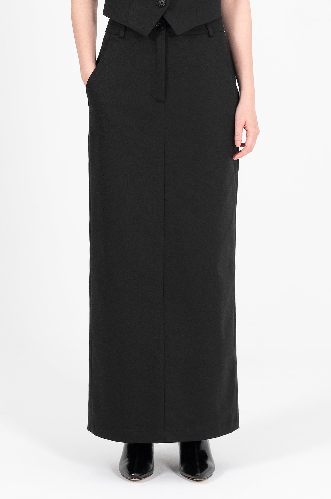 Tailored Box Pleat Maxi Skirt
