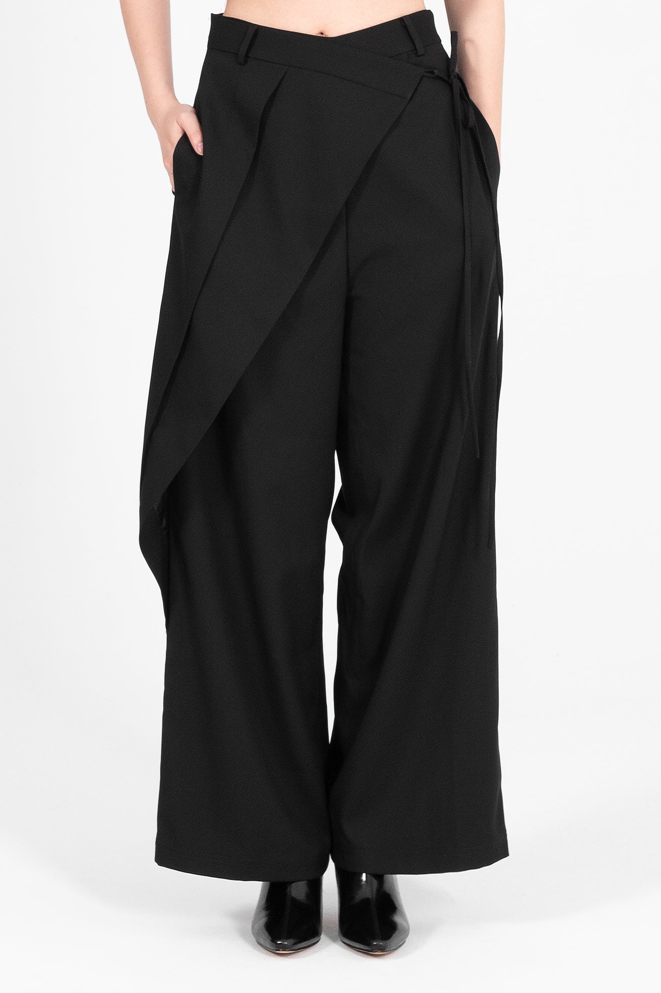 Draped Wrap Wide Leg Trousers