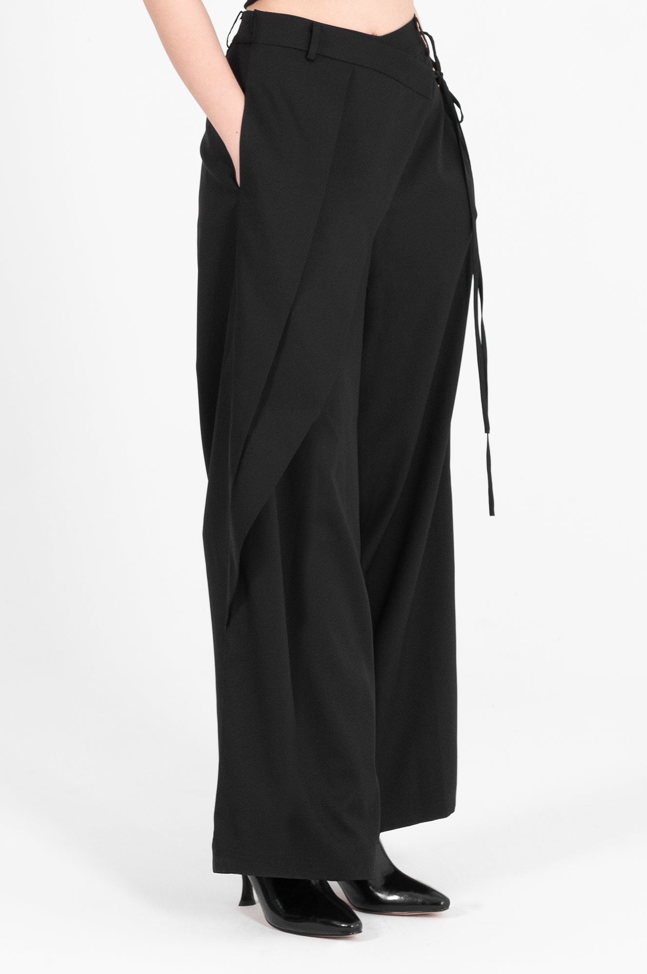 Draped Wrap Wide Leg Trousers