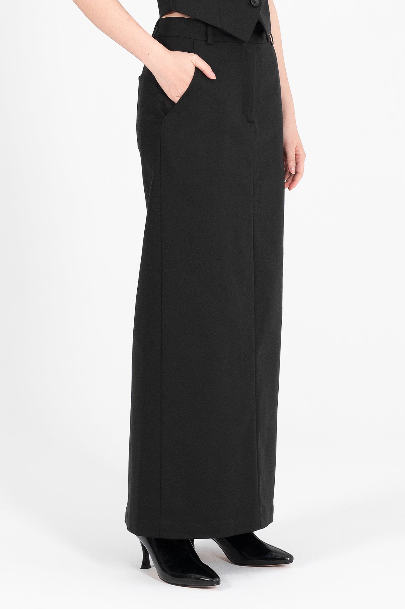 Tailored Box Pleat Maxi Skirt