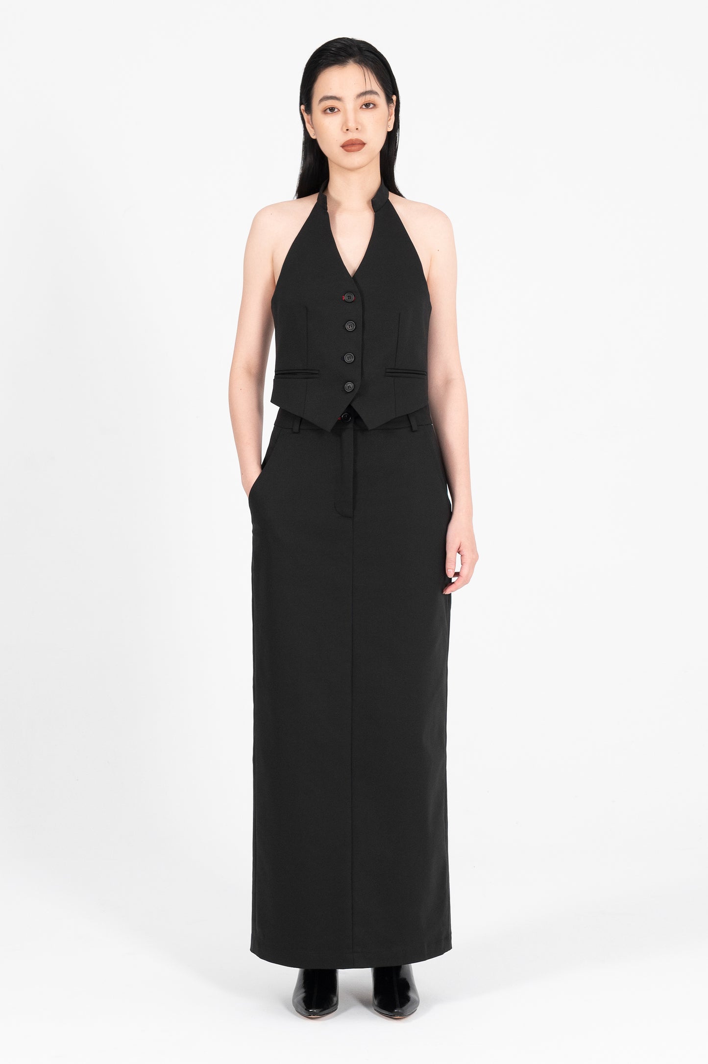 Tailored Box Pleat Maxi Skirt